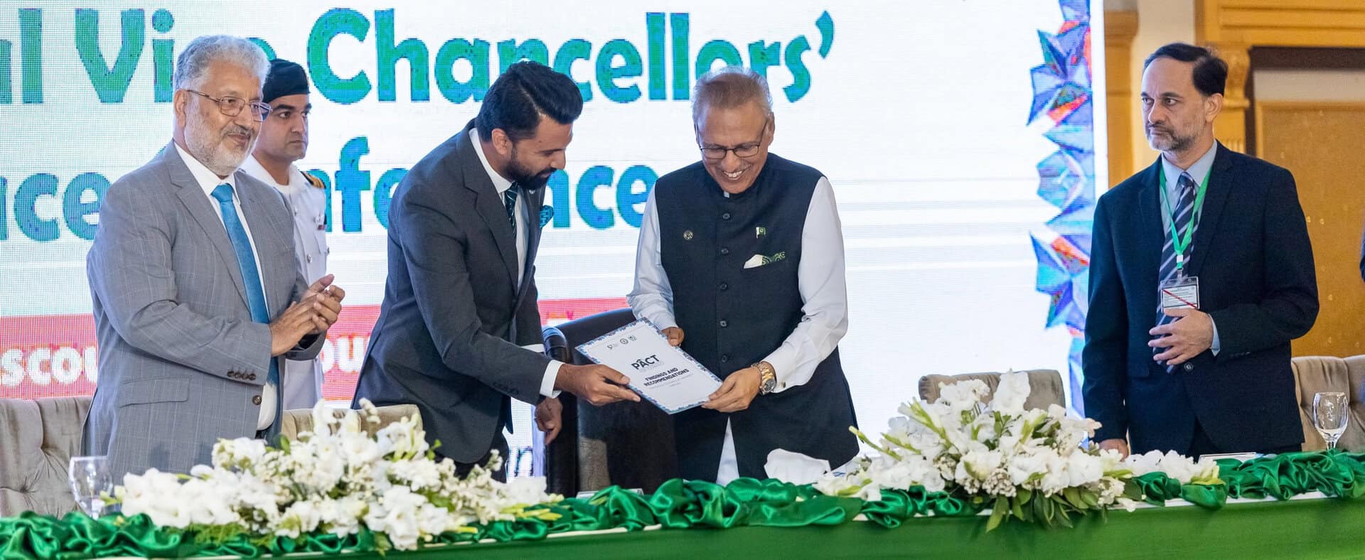Left To Right: Prof. Dr. Mukhtar Ahmad (Chairperson Higher Education Commission), Syed Ali Hameed (Chairperson, Shaoor Foundation), Dr. Arif Alvi (Former President Of Pakistan), Muhammad Inkasar Khan, Member (R&D) NACTA